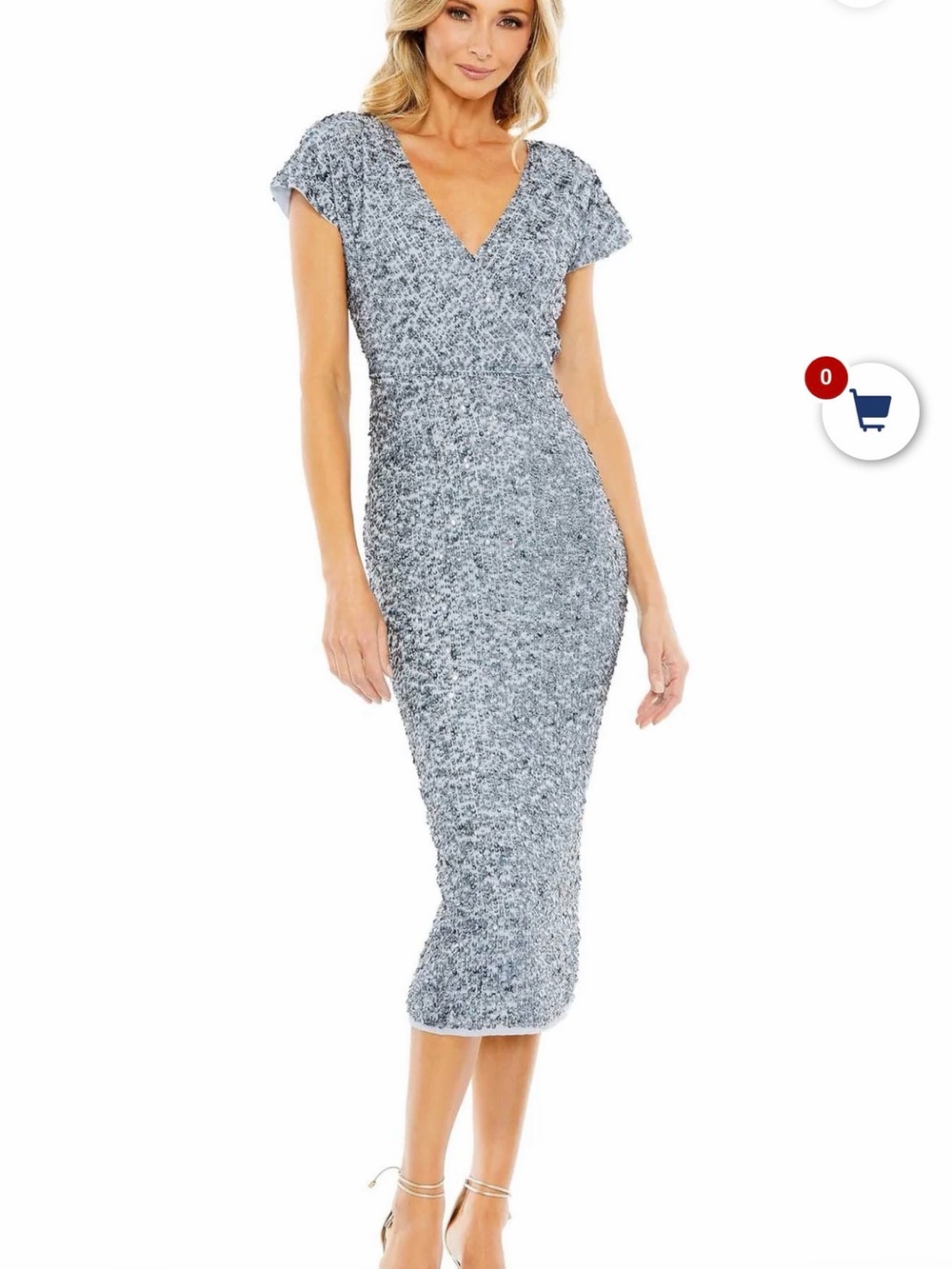 Mac Duggal Sequin Midi Dress – Platinum – Size 2 – NWT ✨